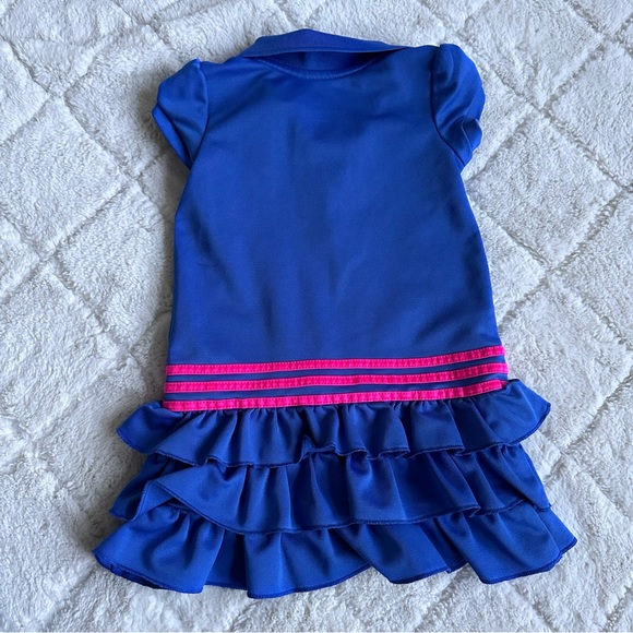 Adidas | Navy and Pink Pleated 3 Stripe Ruffle Polo Dress | Size 18 Months - Picture 3 of 10